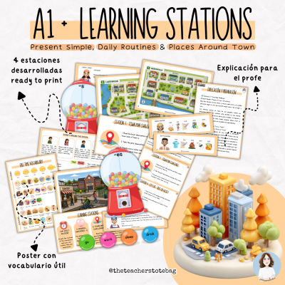 A1+ Learning Stations: Present Simple, Daily Routines & Places Around Town